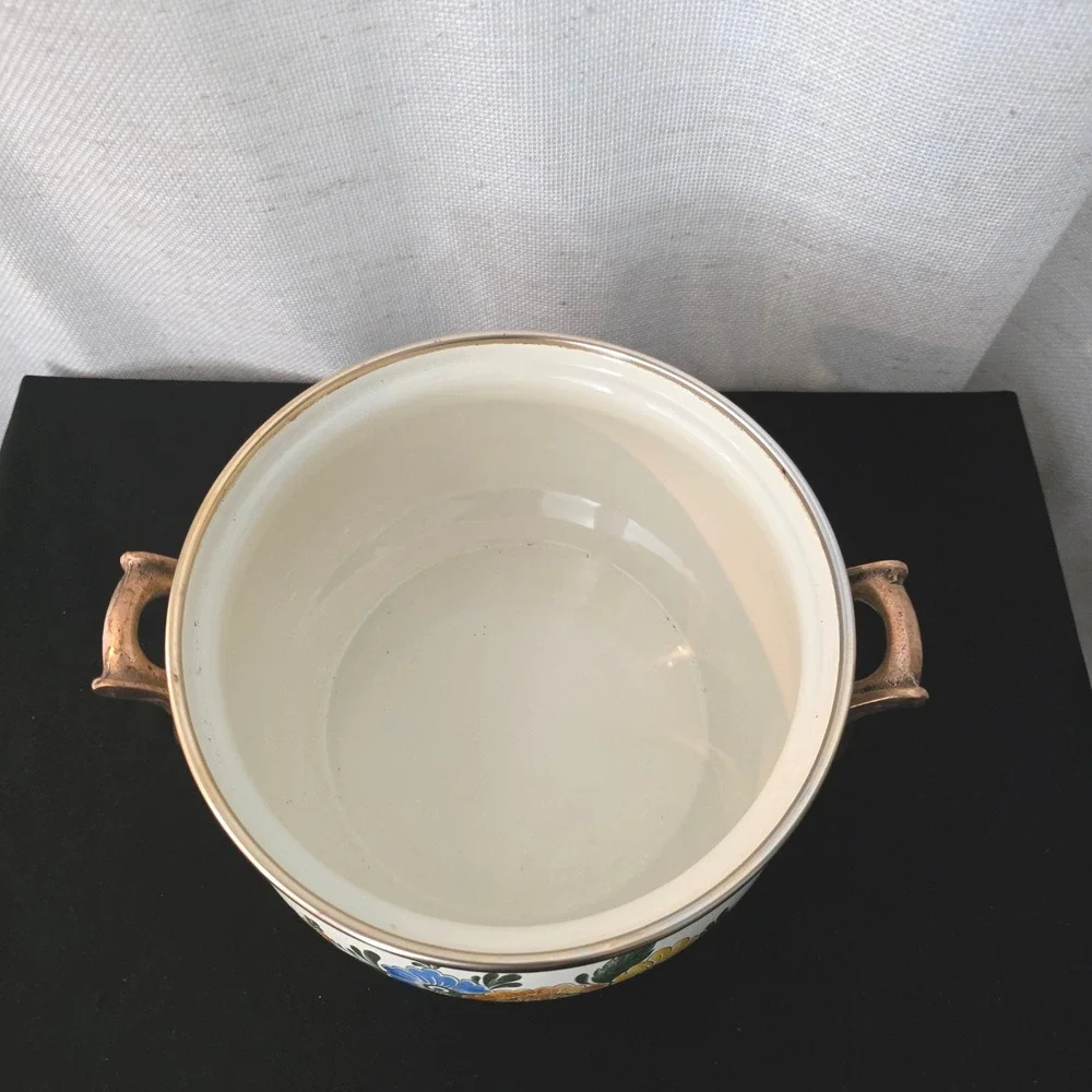 Vintage ASTA Floral Enamelware Dutch Oven Casserole Pot Lid Old Amsterdam